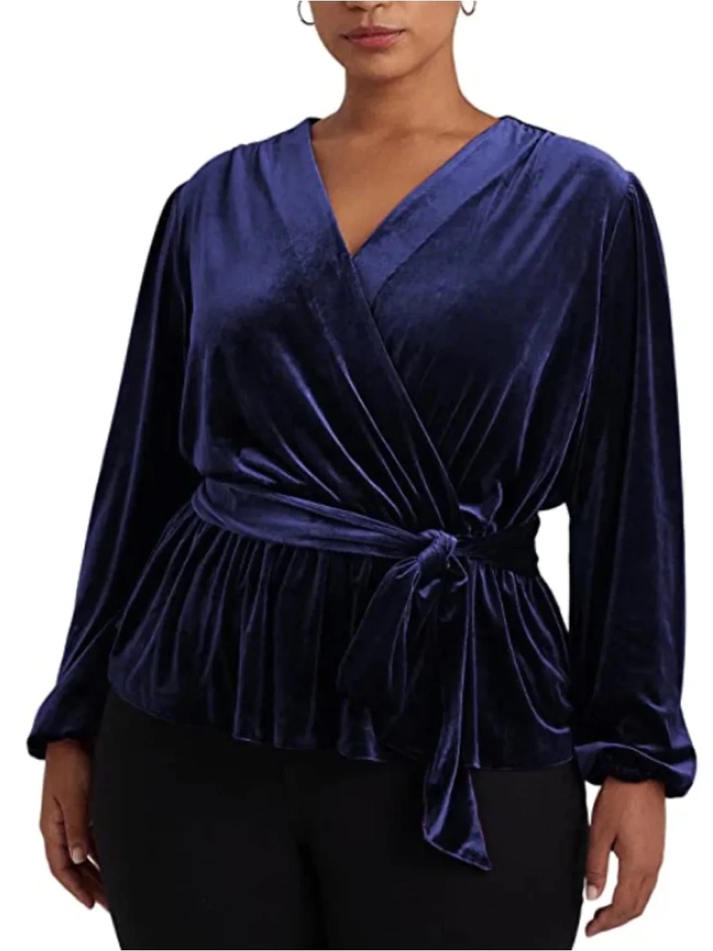 Lauren Ralph Lauren Velvet Wrap Top in Deep Blue